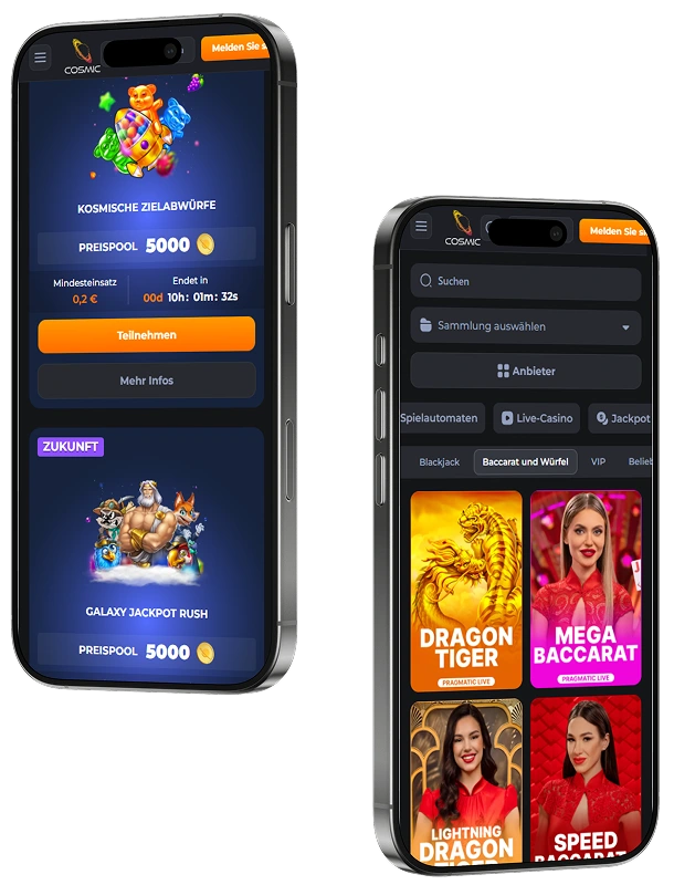 Mobile Version des CosmicSlotz Casino auf einem Smartphone