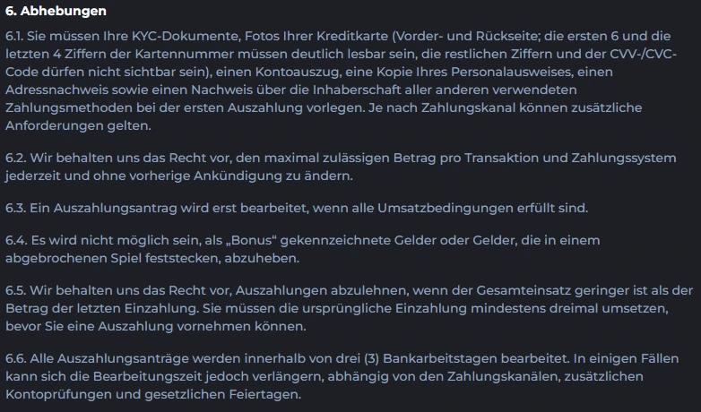 Auszahlungsbedingungen im CosmicSlotz Casino mit KYC- und Auszahlungsvorgaben