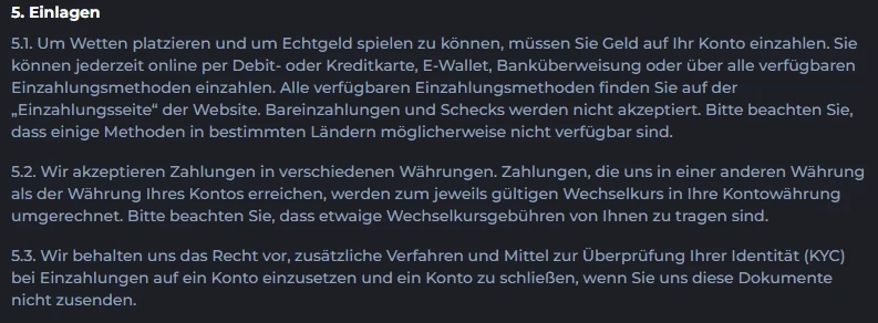 Einzahlungsbedingungen und Zahlungsmethoden im CosmicSlotz Casino